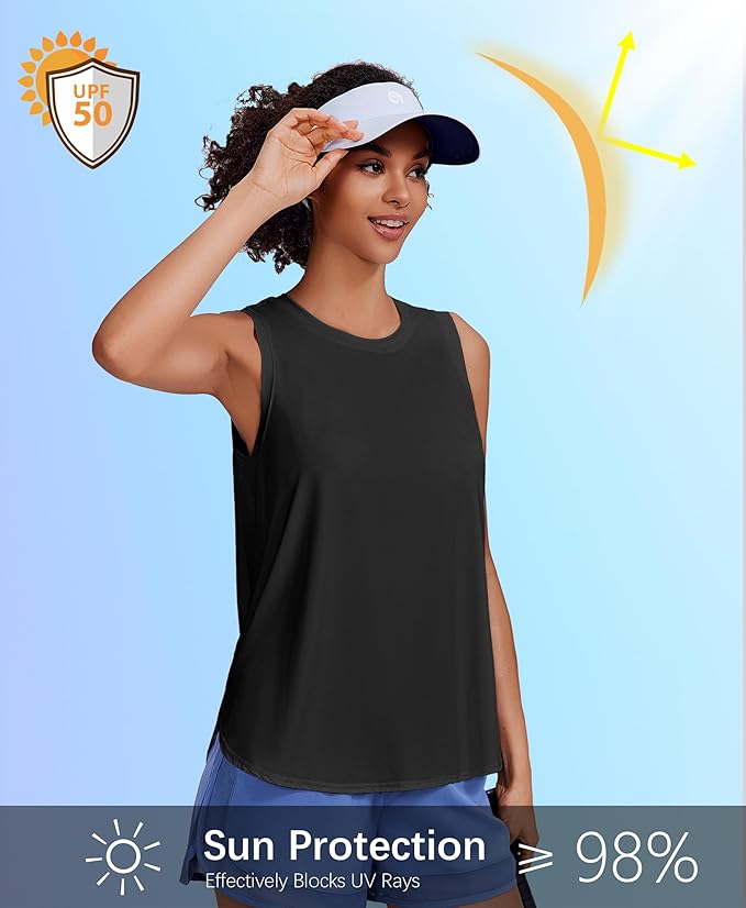 PINSPARK Workout Tank Tops Woman UPF 50+ Yoga Tanks Quick Dry Sleeveless Gym Shirts with Side Slits Loose Fit Athletic Top