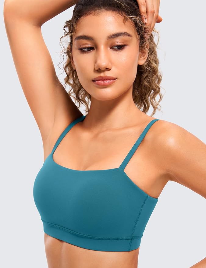 CRZ YOGA Butterluxe Womens Adjustable Spaghetti Thin Strap Sports Bra - Padded Wireless Square Neck Workout Yoga Clothes