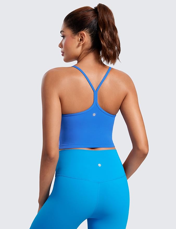 CRZ YOGA Butterluxe Y Back Crop Tank Tops for Women - Spaghetti Straps Racerback Padded Yoga Workout Longline Sports Bras