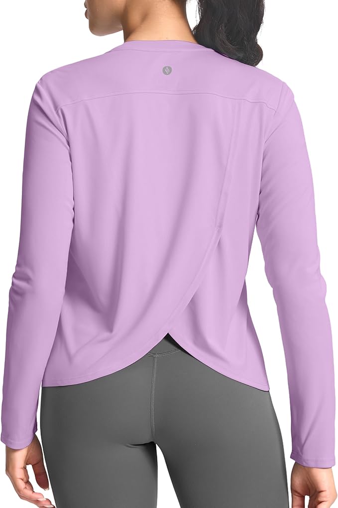 SANTINY Women's Lightweight Long Sleeve Workout Tops Split Back Gym Running Hiking Athletic Shirt Quick Dry UPF 50+ Sun Shirt
