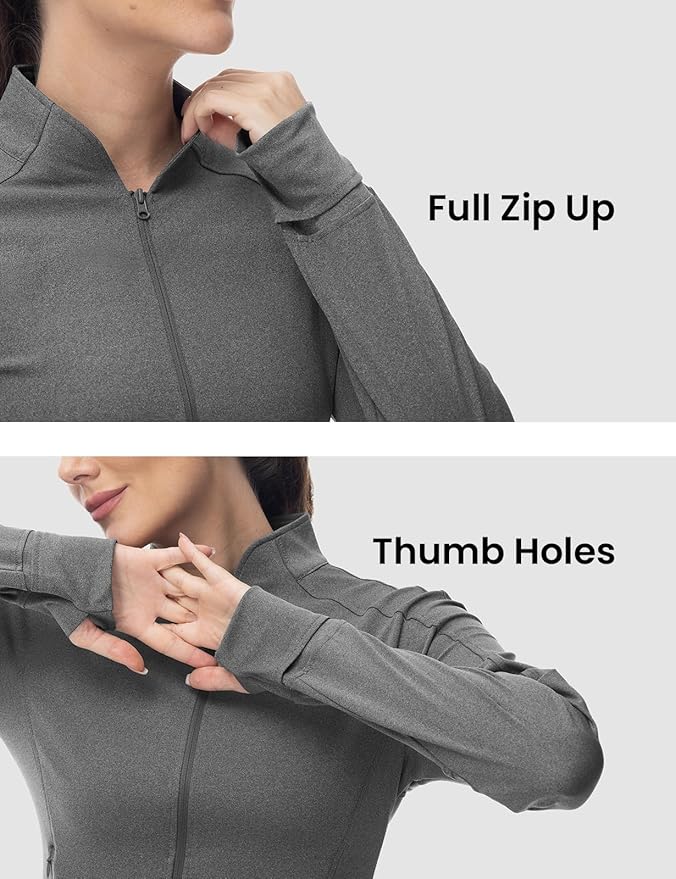 BGOWATU Women's Workout Athletic Jacket Full Zip Running Jackets Gym Yoga Track Tops with Pockets Thumb Hole