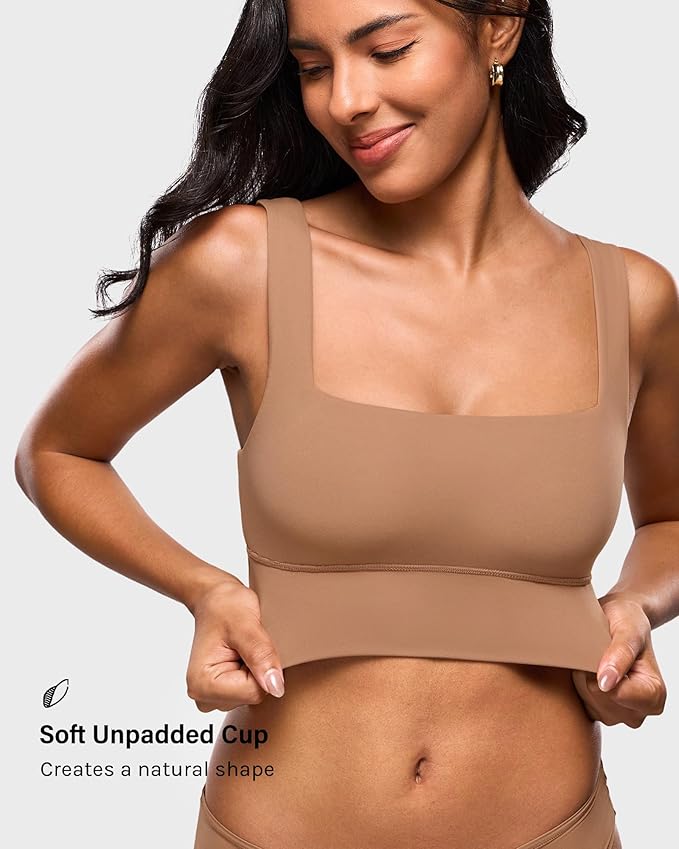 INLYRIC Women's Inbarely Outwear Longline Square Neck Bralette Supportive Unlined No Underwire Yoga Sports Bra