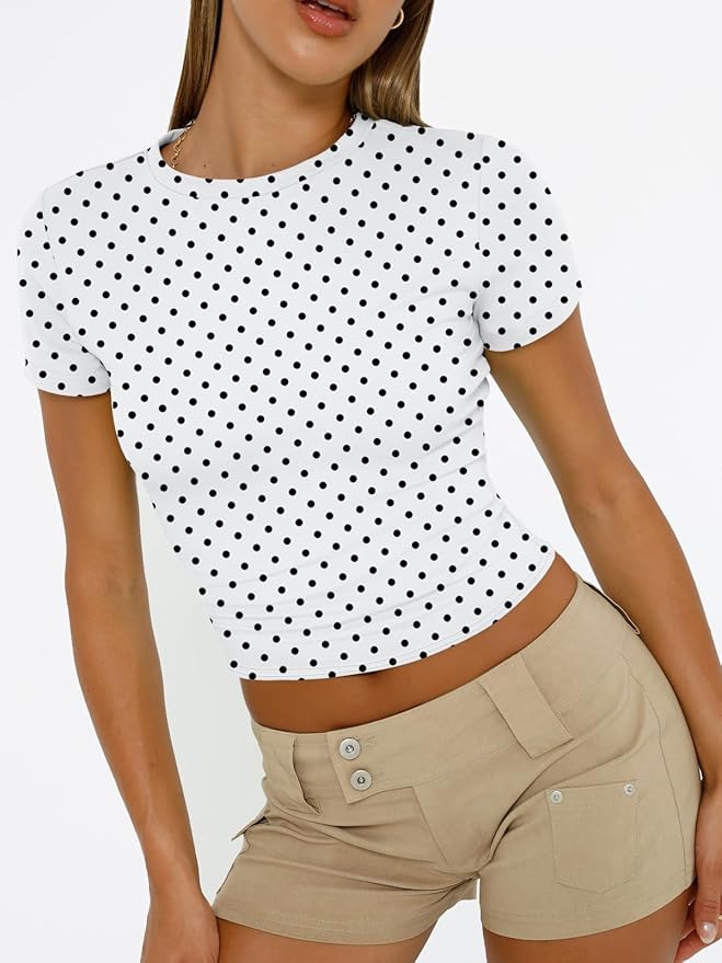 Trendy Queen Womens Short Sleeve T Shirts - Buttery Soft Summer Crop Tops Slim Fit Y2k Basic Tees for Workout