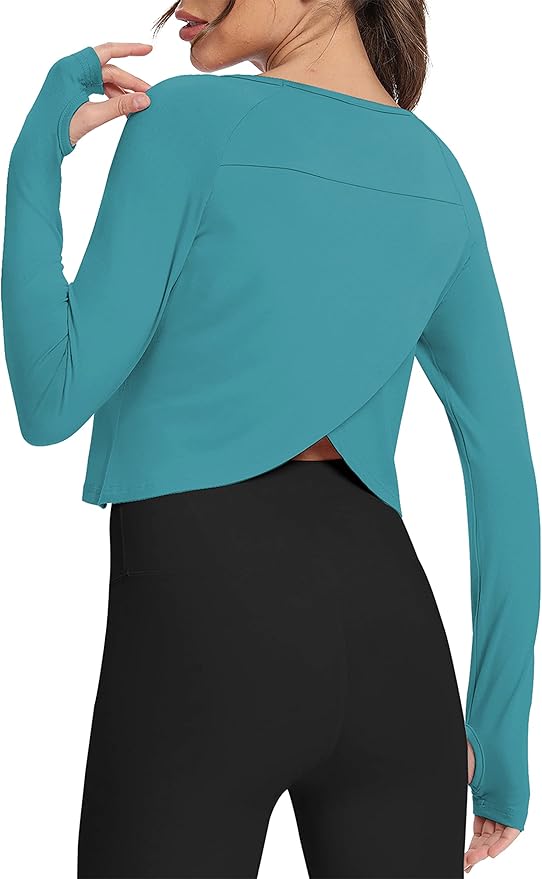 Bestisun Long Sleeve Athletic Workout Shirts Sports Yoga Gym Crop Tops for Women