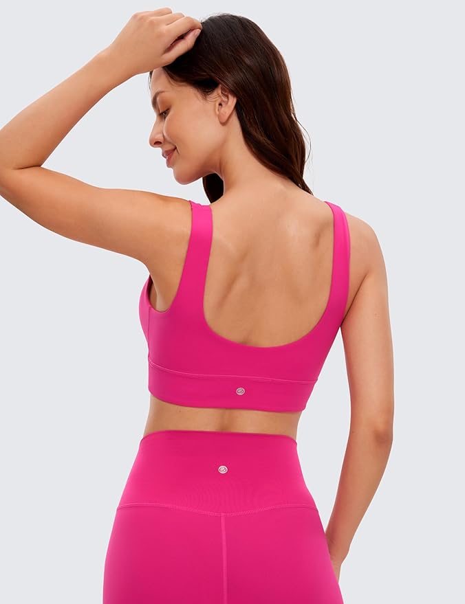 CRZ YOGA Butterluxe U Back Longline Sports Bras for Women - Scoop Neck Padded Yoga Workout Crop Top with Built in Pads