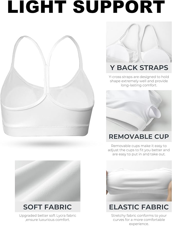 Buauty 2 Packs Y Back Sports Bra for Women, Low Impact Padded Racerback Spaghetti Strap Bras, Workout Yoga Tops