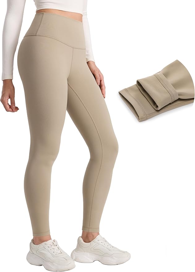 CRZ YOGA Matte Thermal Fleece Lined Leggings 28'' - Casual Lounge Workout Womens Yoga Full Length Pants Winter Warm