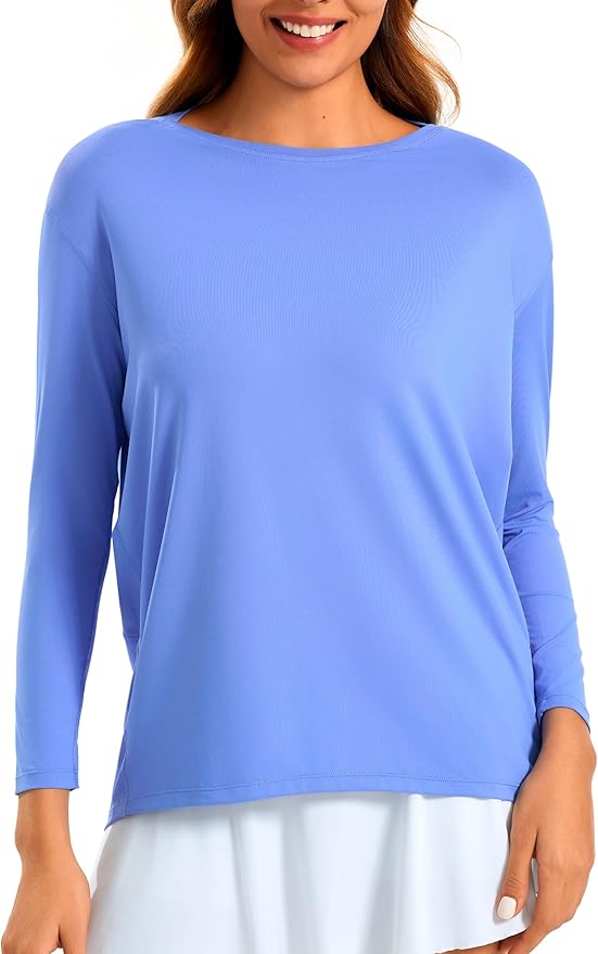 JOYSPELS Ice Silk Boat Neck Long Sleeve Workout Tops for Women Loose Fit Athletic Running Gym Yoga Shirts