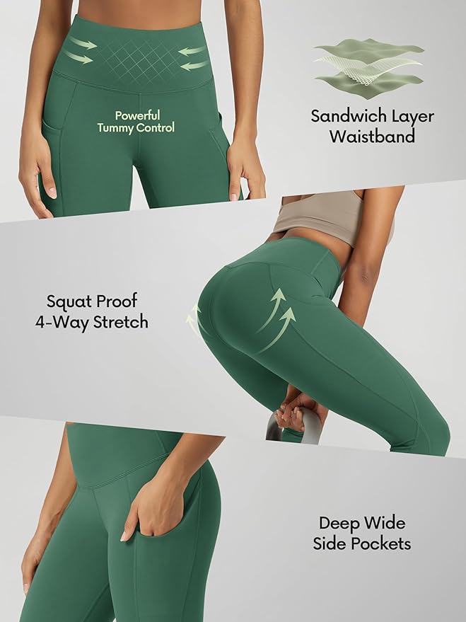 ODODOS Women's High Waisted Yoga Capris with Pockets, Tummy Control Non See Through Workout Athletic Running Capri Leggings