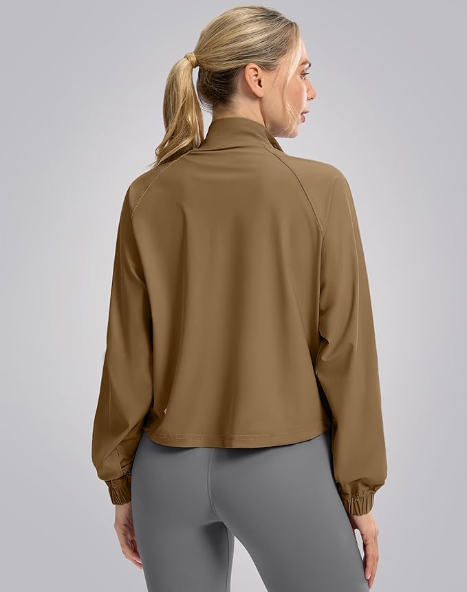 Soothfeel Women's Athletic workout Jacket Lightweight UPF 50+ Long Sleeve Sun Protection Shirts Zip Up Cropped Hiking Tops