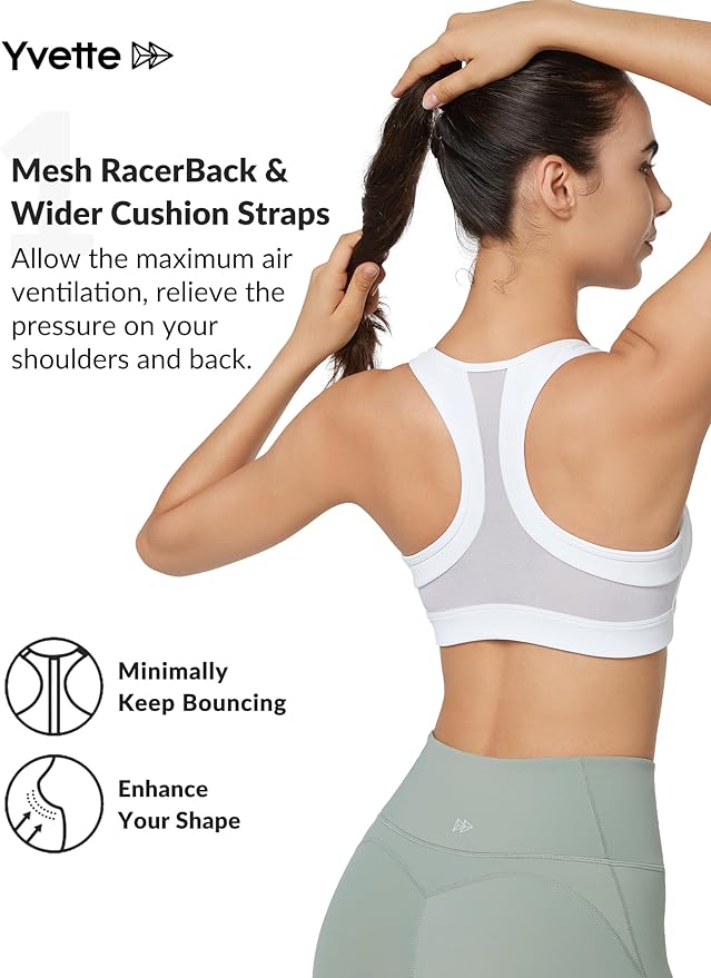 Yvette Zip Front Sports Bra - High Impact Sports Bras for Women Plus Size Workout Fitness Running