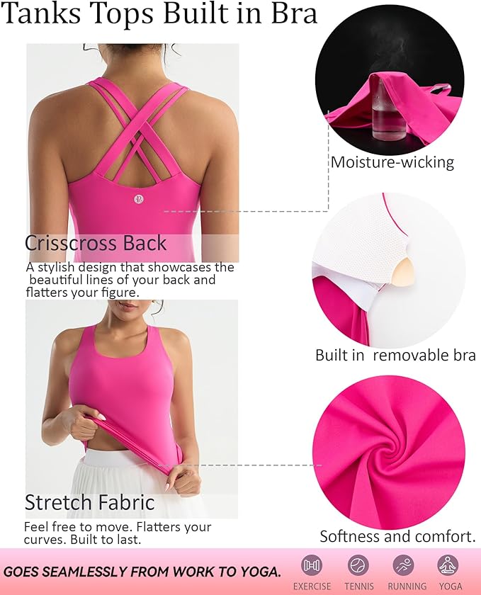RUNNING GIRL Tank top with Built in Bra for Women,Compression Shirts Crisscross Back Workout Yoga Tops