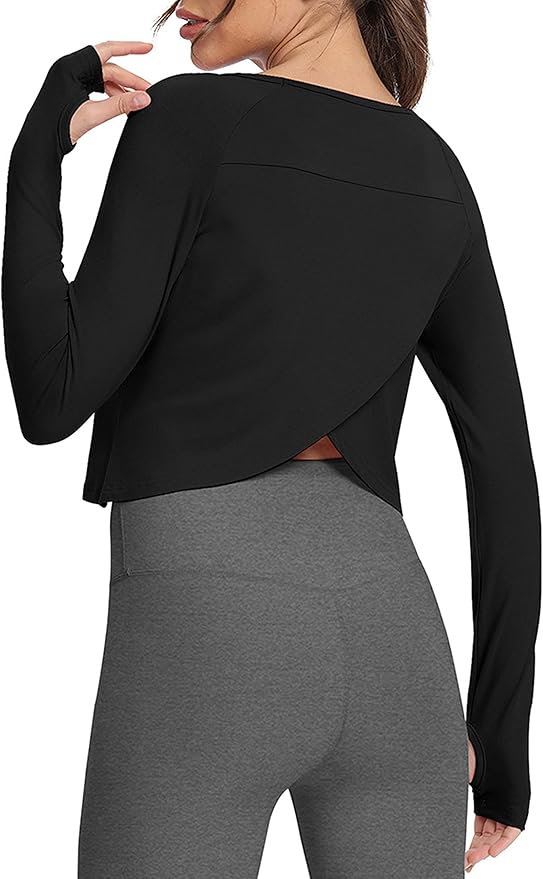 Bestisun Long Sleeve Athletic Workout Shirts Sports Yoga Gym Crop Tops for Women