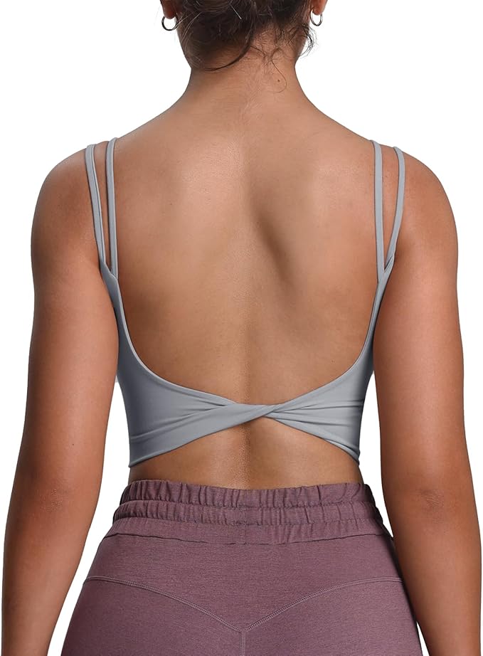 Aoxjox Women's Workout Sports Bras Fitness Yoga Crop Tank Metamorph Twist Back Cami