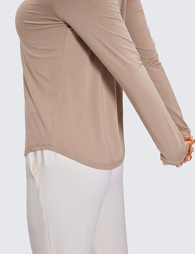 CRZ YOGA Pima Cotton Crewneck Long Sleeve Shirts for Women - Workout Athletic Yoga Casual Tops Soft Plain T-Shirt