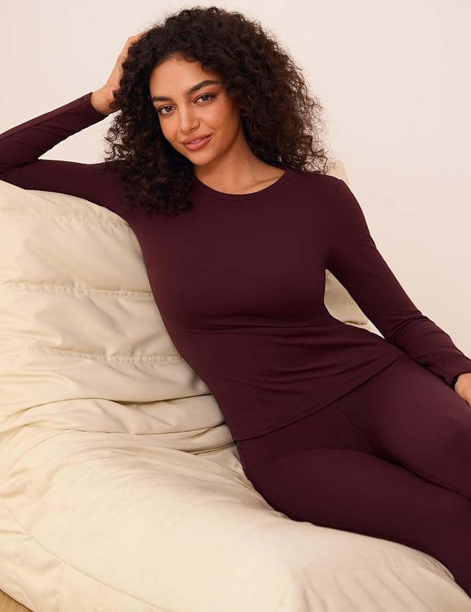 CRZ YOGA Softembrace Fleece Lined Thermal Underwear Set for Women - Soft Casual Base Layer Long Johns Warm Pajamas Top Bottom