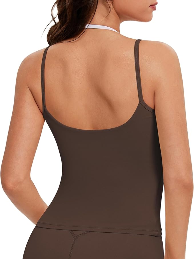 OMKAGI Halter Workout Tank Tops for Women Built in Bra Cute Layer Longline Sports Bras