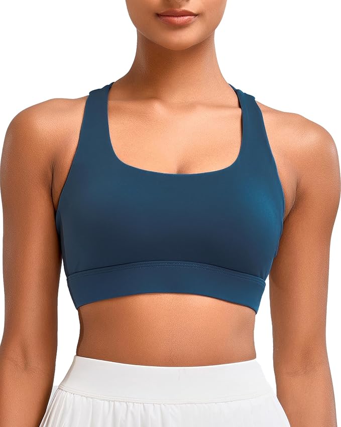 RUNNING GIRL High Impact Sports Bras for Women - Scoop Neck Strappy Sports Bra High Support Moulded Cup Workout Bra