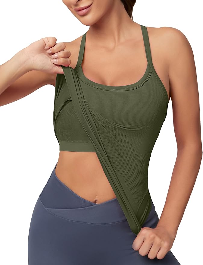 MathCat Workout Tank Tops for Women with Built in Bra, Sleeveless Gym Tops Seamless Racerback Athletic Yoga Shirts