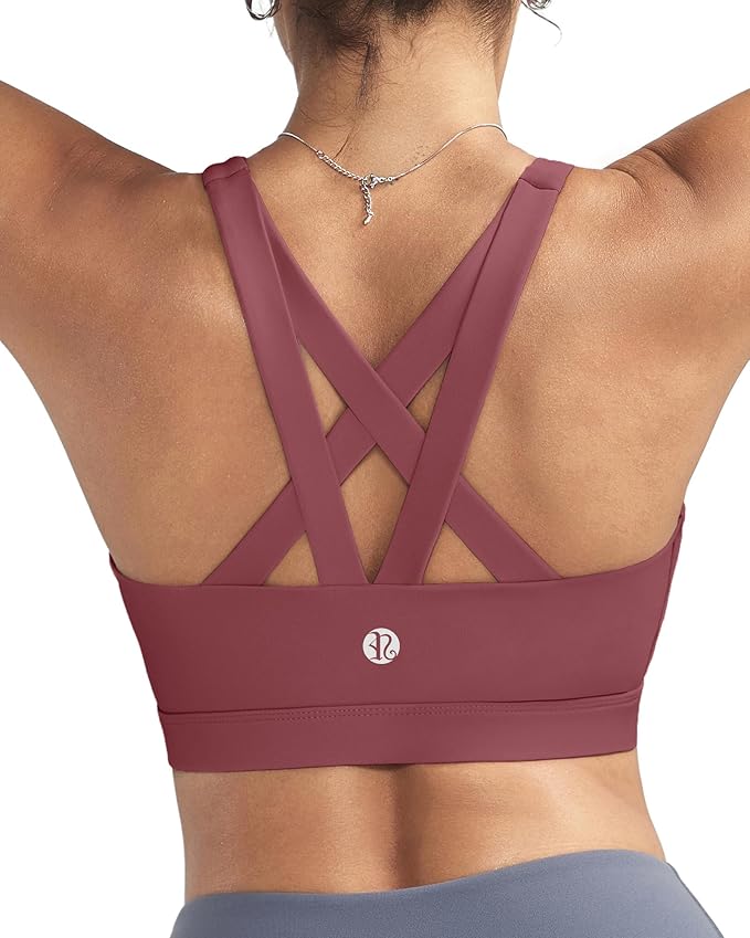 RUNNING GIRL Sports Bras for Women,Padded Strappy Sports Bras Criss-Cross Back Medium Support Sports Bras with Removable Cups