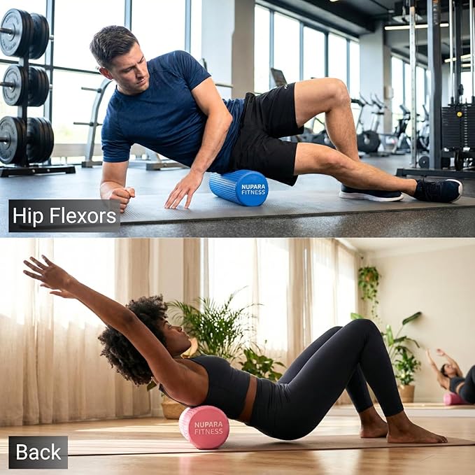 Foam Roller for Back, Legs, and Deep Tissue Muscles. Muscle Roller for Running, Cycling, Sports, Exercise, Recovery, Physical Therapy, Yoga, and Pilates. (Black, 12 inch - Medium)