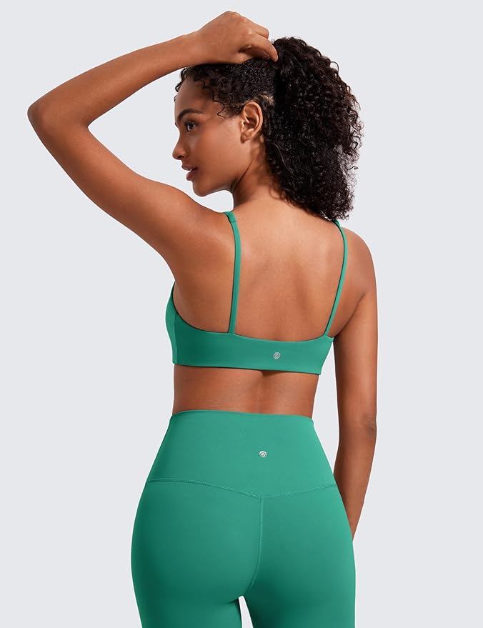 CRZ YOGA Butterluxe Square Neck Spaghetti Strap Sports Bras for Women - Low Coverage Yoga Wireless Padded Cami Crop Top