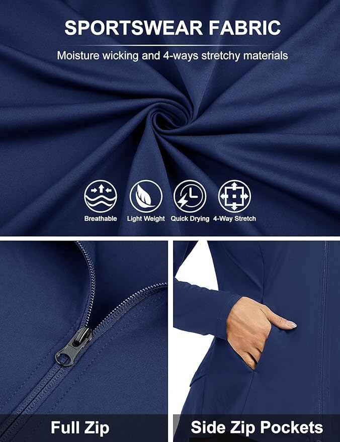 LURANEE Women's Golf Athletic Jackets with Pleated Tennis Skirt Hem Lightweight Full Zip Long Sleeve Shirts with Pockets