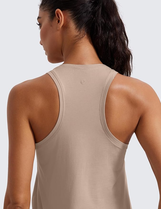 CRZ YOGA Pima Cotton Racerback Tank Tops for Women - Workout Athletic Casual Soft Scoop Neck Sleeveless Shirts