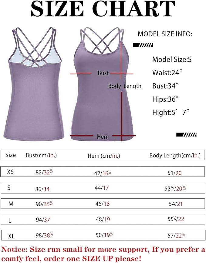 RUNNING GIRL Yoga Tank Tops for Women Built in Shelf Bra B/C Cups Strappy Back Activewear Workout Compression Tops