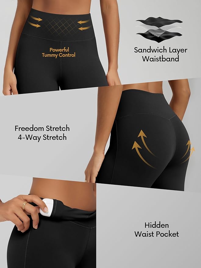 ODODOS Women's Powerful Tummy Control Flared Yoga Pants 2.0 High Waist Workout Bootcut Leggings with Inner Pocket- 29" / 31"
