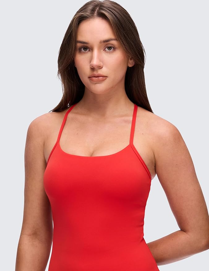 CRZ YOGA Butterluxe Racerback Tank Tops for Women - Scoop Neck Spaghetti Strap Padded Workout Camisole with Built in Bra