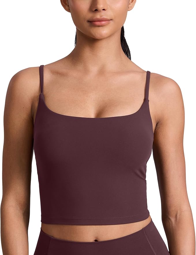 CRZ YOGA Butterlift Adjustable U Back Crop Tank Tops for Women - Padded Camisole Scoop Neck Workout Longline Sports Bras