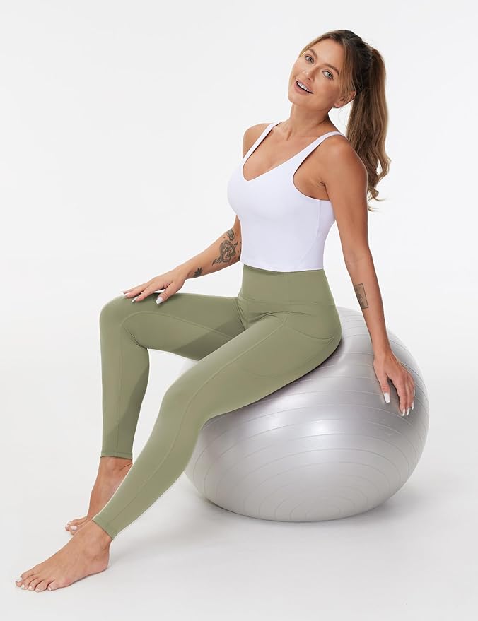 THE GYM PEOPLE Thick High Waist Yoga Pants with Pockets, Tummy Control Workout Running Yoga Leggings for Women