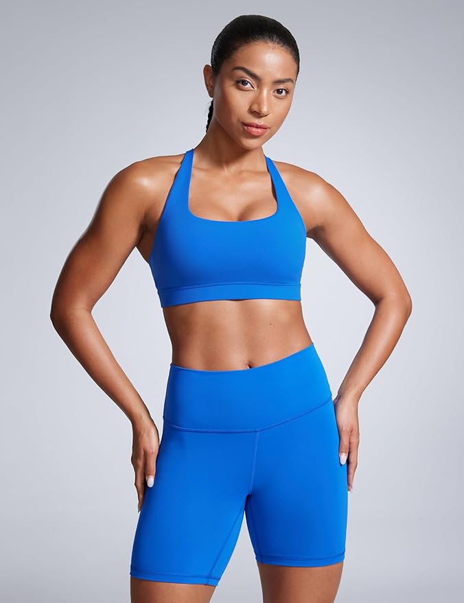 CRZ YOGA Butterbreeze Square Neck Sports Bras for Women - Strappy Thin Straps Workout Traning Padded Gym Halter Cami Top