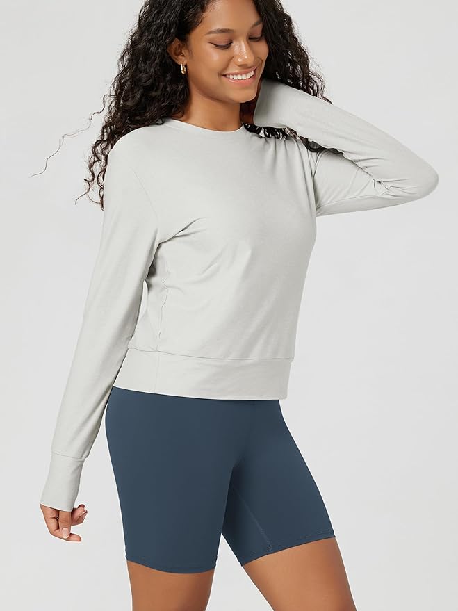 ODODOS Women's Long Sleeve Crewneck Tee - Ultra-Soft odSTRATUM Tech Performance T-Shirts UPF 50+ Daily Pullover Tops