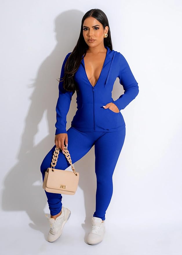 YeGine Women 2 Piece Outfits Long Sleeve Tracksuit Bodycon Matching Sets Hoodie Jacket Jogging Suit