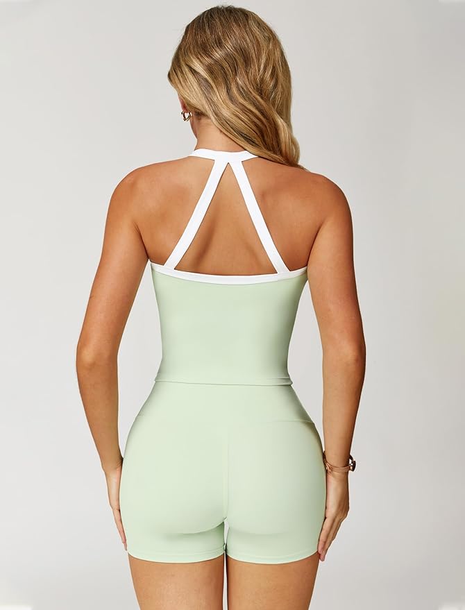 QBGJTD Two Piece Workout Sets For Women Tank Top Matching High Waist Booty Lifting Shorts Gym Yoga Active Wear Outfits