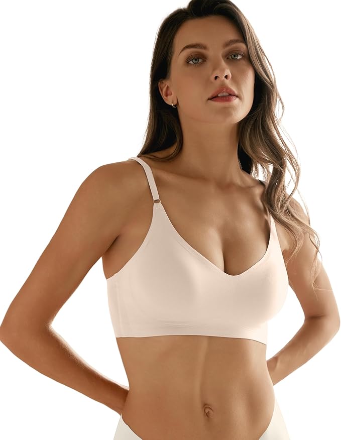DEANGELMON V Neck Bra Padded Seamless Adjustable Straps Bralettes Everyday Basic Sleeping Bras Multiple Pack