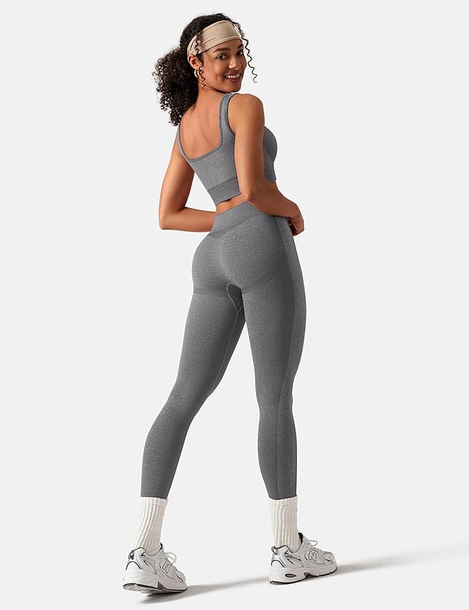 OLCHEE Womens Workout Sets 2 Piece Seamless Square Neck Sports Bra Padded Butt Lifting Leggings High Waist Yoga Gym Outfits