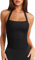 LASLULU Womens Sexy Halter Sports Bra Workout Tops Wirefree Sleeveless Gym Yoga Tank Tops Y2k Casual Crop
