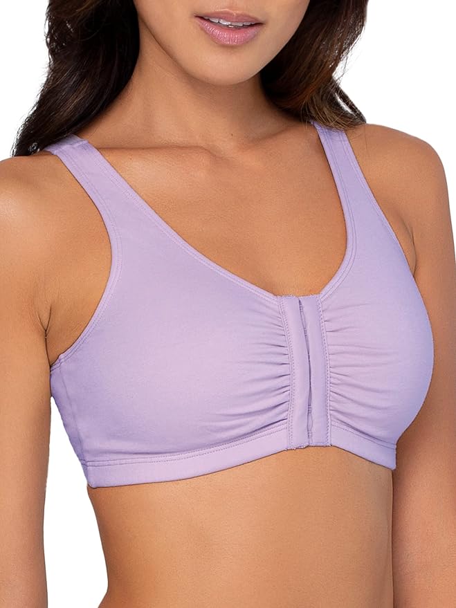 Fruit of the Loom Women's 96014PK Comfort Cotton Blend Front Close Sports Bra 2 Pack