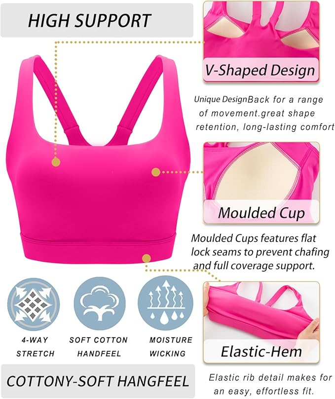 RUNNING GIRL Sports Bra for Women, Molded Cup High Impact Sports Bras for Women with Sewn in Pads