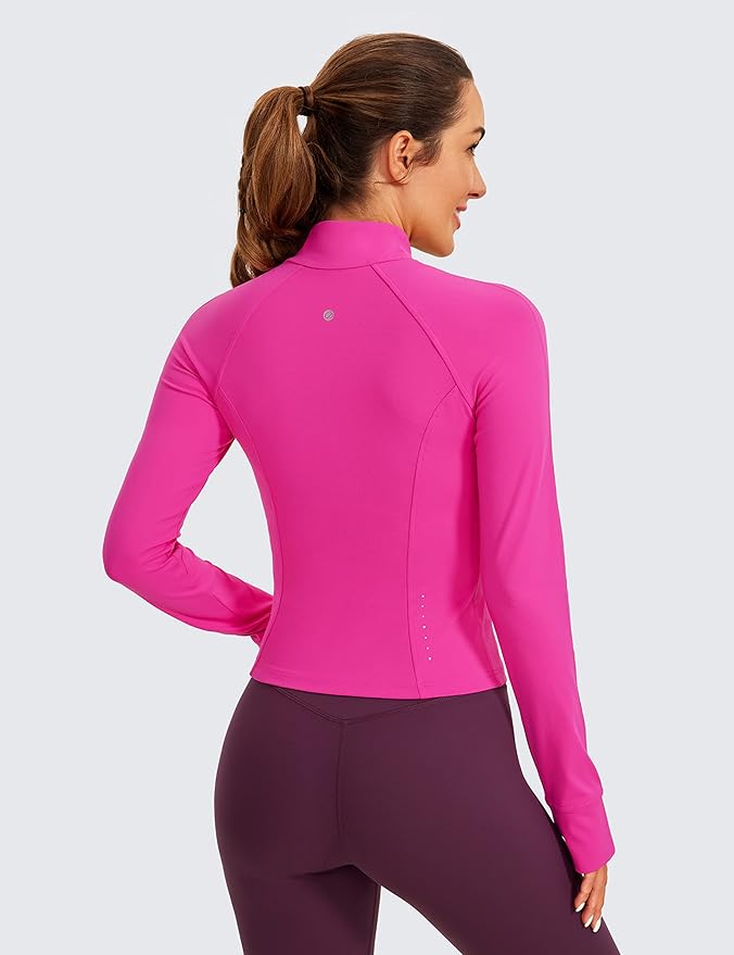 CRZ YOGA Butterluxe Waist Length Jackets for Women - Full Zip Athletic Track Tops with Thumb Holes Pockets