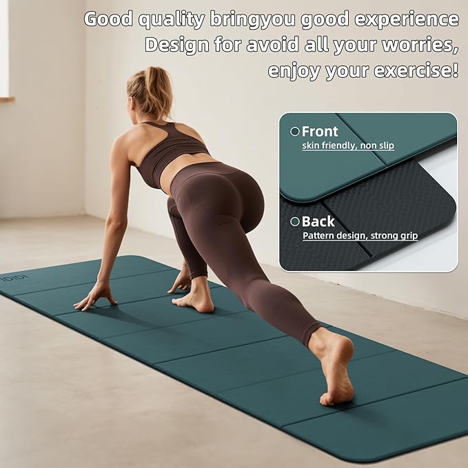 Foldable Yoga Mat Extra Thick 0.32 Inches-SGS Certified POE Material Exercise Mat, Non-Slip Design Fitness Mats, Multi-Purpose Workout Mats For Studio or Home Use