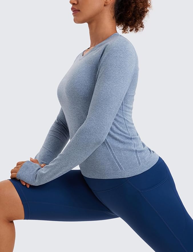 CRZ YOGA Seamless Long Sleeve Shirts for Women Waist Length - Workout Athletic Running Gym Yoga Tops Crewneck Breathable