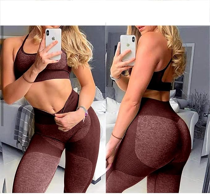 OLCHEE Women’s Workout Sets 2 Piece - Seamless Yoga Leggings and Cross-Strap Sports Bra Gym Outfits Activewear Matching Set