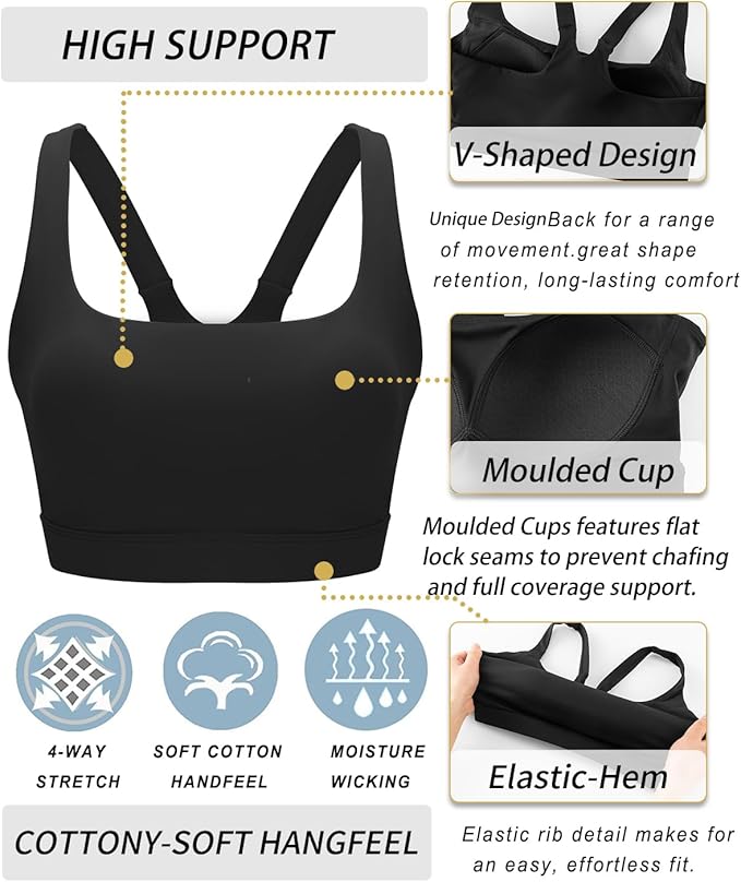 RUNNING GIRL Sports Bra for Women, Molded Cup High Impact Sports Bras for Women with Sewn in Pads