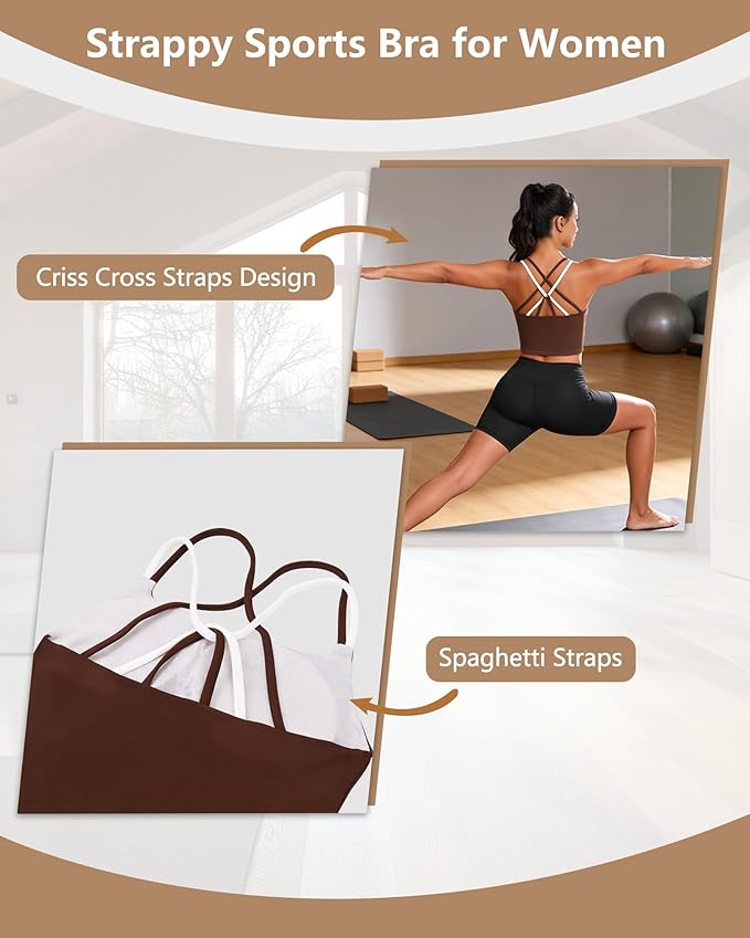 QUOJIZY Longline Sports Bras for Women Spaghetti Straps Tank Top with Built-in Bra Strappy Sports Bra for Yoga