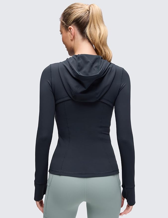 CRZ YOGA Butterluxe Hooded Athletic Jackets for Women - Full Zip Track Casual Tops with Thumb Holes Pockets