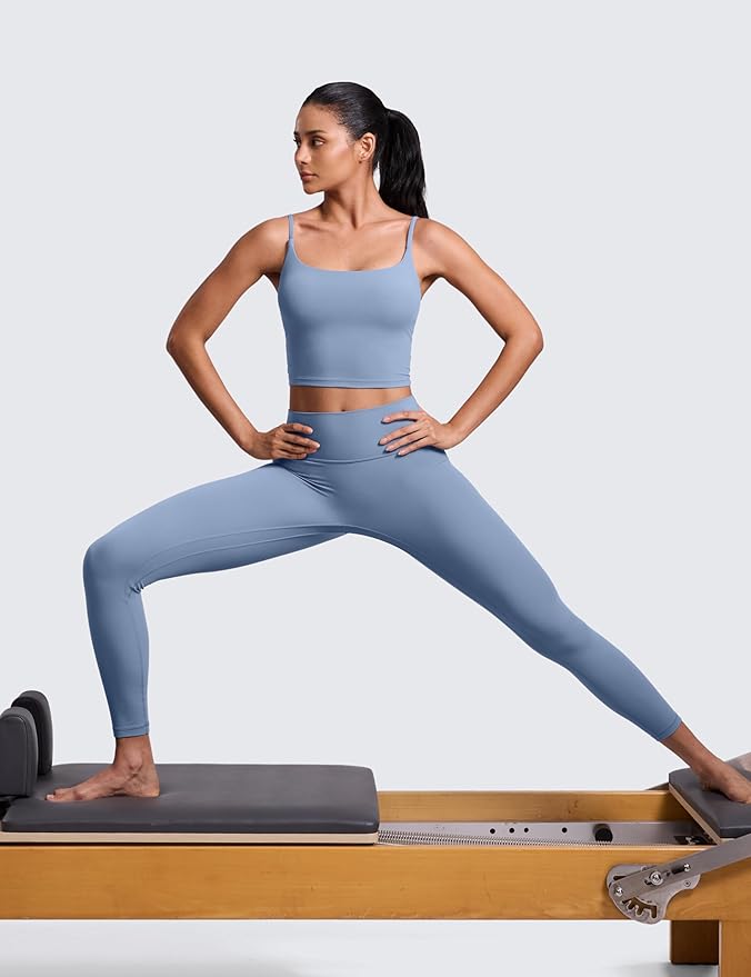 CRZ YOGA Butterlift Adjustable U Back Crop Tank Tops for Women - Padded Camisole Scoop Neck Workout Longline Sports Bras
